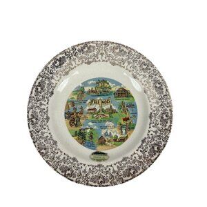 Vintage Souvenir Illinois Decorative Plate Staunton Landmarks Scenes
